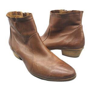 Paul Green Women's Shaw Boots Size 9.5 Block Heel Western Bootie Brown Leather
